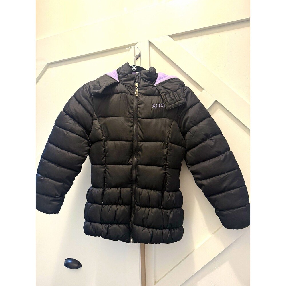 XOXO Black Quilted Puffer Jacket Hooded Full Zip Fleece Lined Juniors M